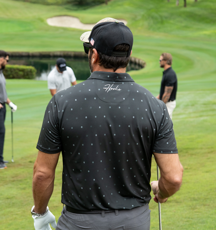 Performance Men's Golf Polo Black Skulls edition with subtle dotted pattern