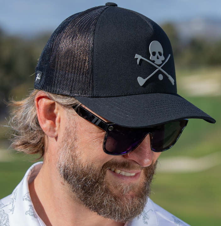 Black X Bones Men's Golf Hat snapback trucker with 3D skull patch