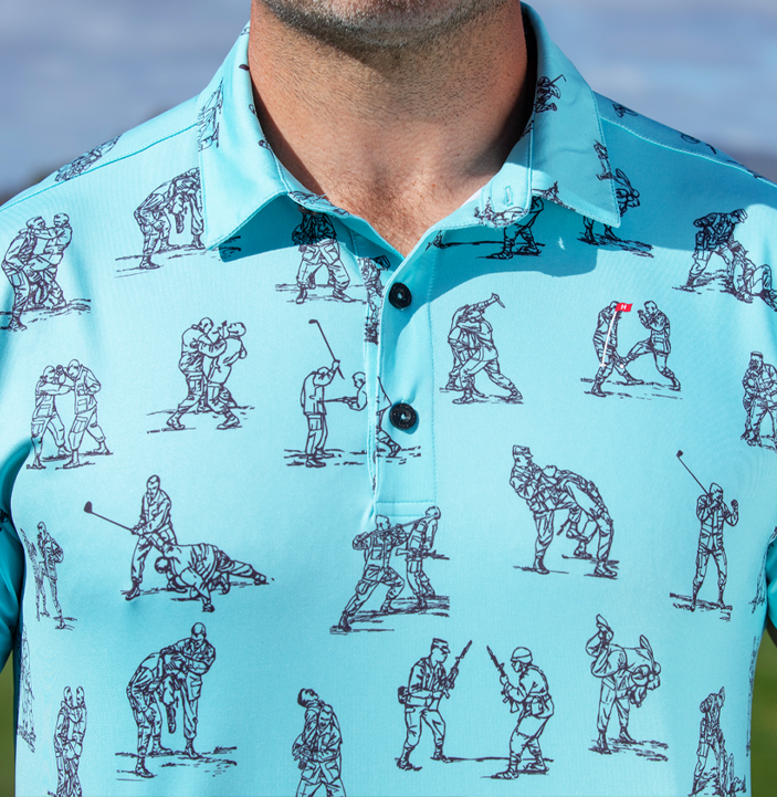 Printed golf polo for men Hoolie Aqua Hand-to-Hand Polo edition