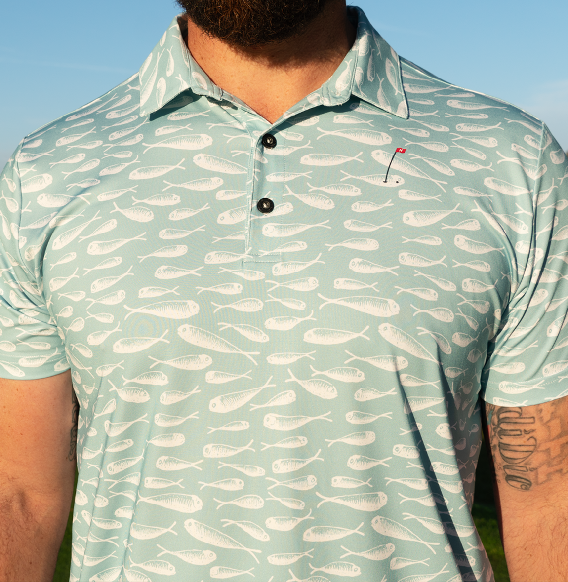 Performance Men's Golf Polo in Crystal Blue nautical design by Hoolie