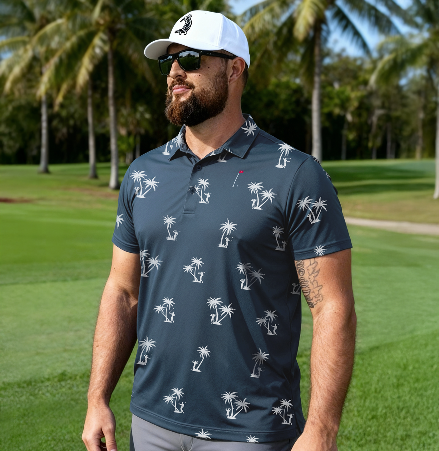 Palm-Ah! Mens Performance Printed Golf Polo