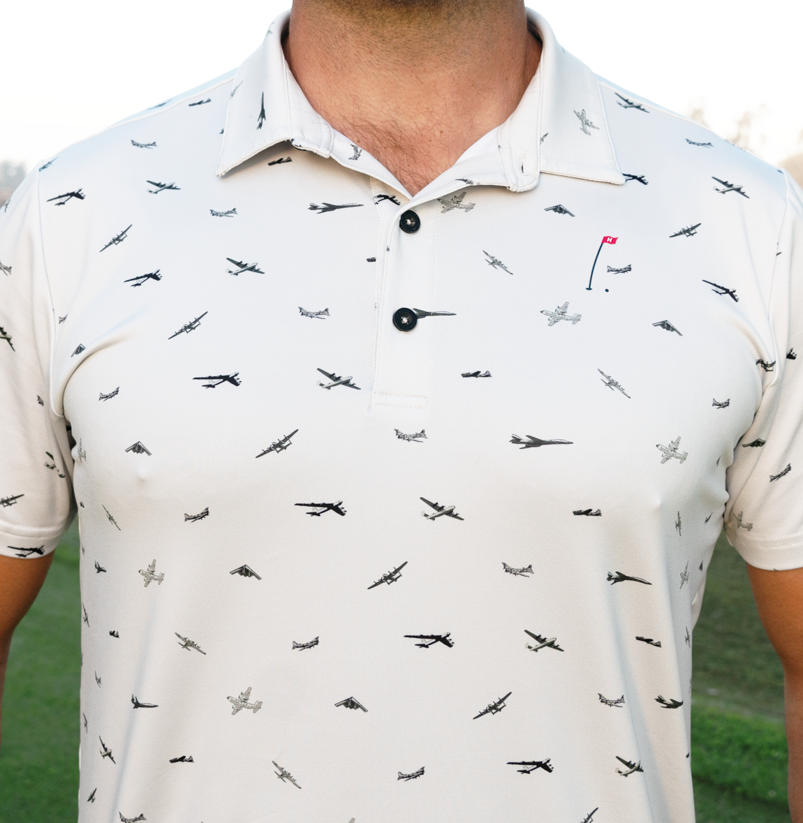 Printed golf polo for men Hoolie Bombers Polo military aircraft design