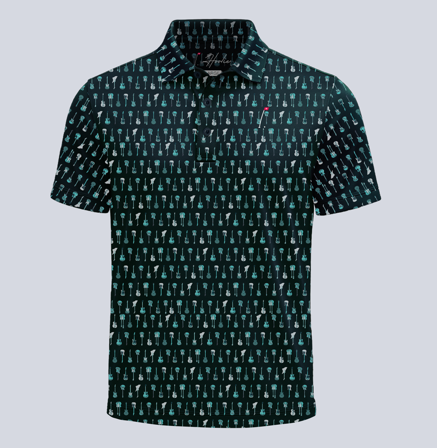 Performance Men's Golf Polo with 80s rock guitar pattern by Hoolie