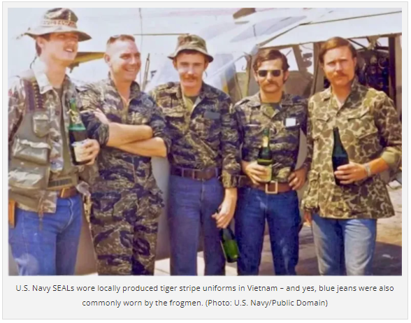 Frogmen photographed during Vietnam War Wearing Tiger Stripe
