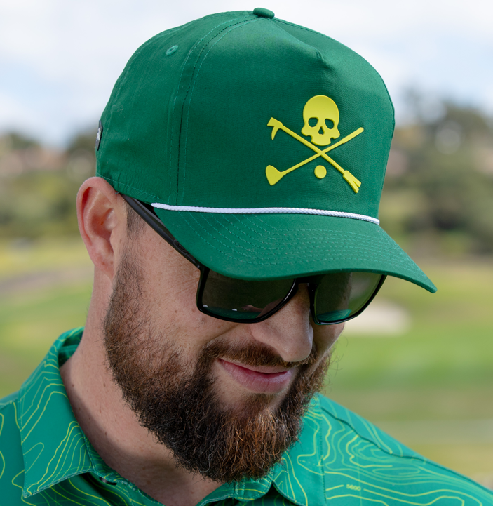 Men's Garden City X Bones Golf Rope Hat with X Bones patch, rope accent, and snapback closure.