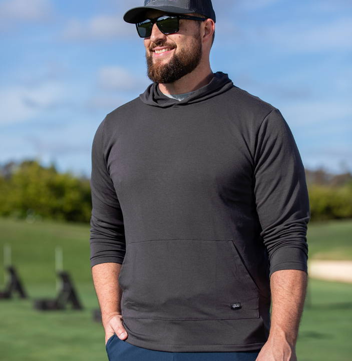 Charcoal Lightweight Terry Men's Golf Hoodie with clean chest design and relaxed fit.
