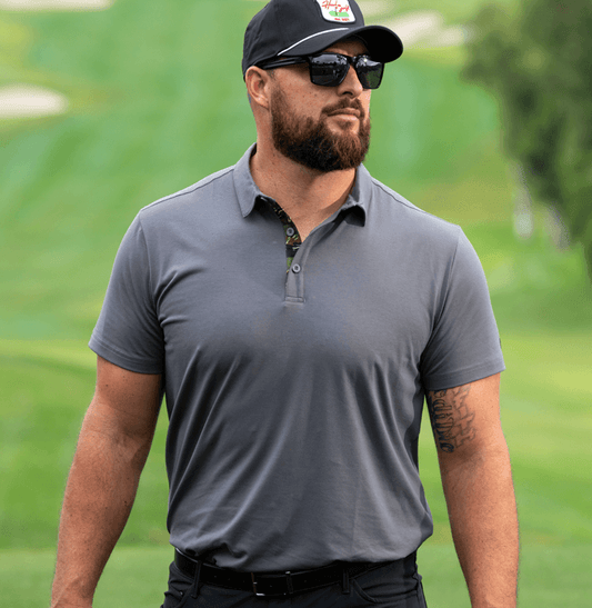 Cool Gray Classic Men's Classic Golf Polo with tiger stripe camouflage placket