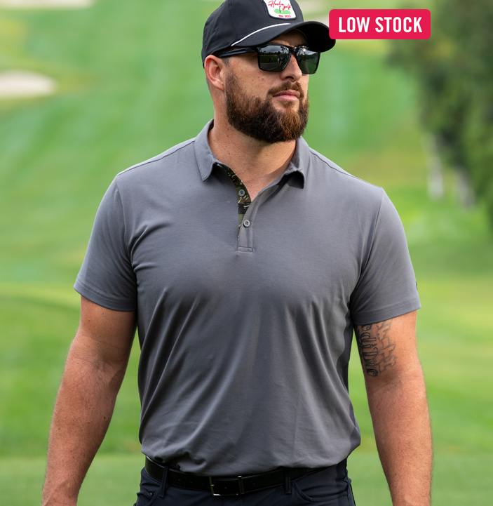 Gray Classic Men's Classic Golf Polo with tiger stripe camouflage placket