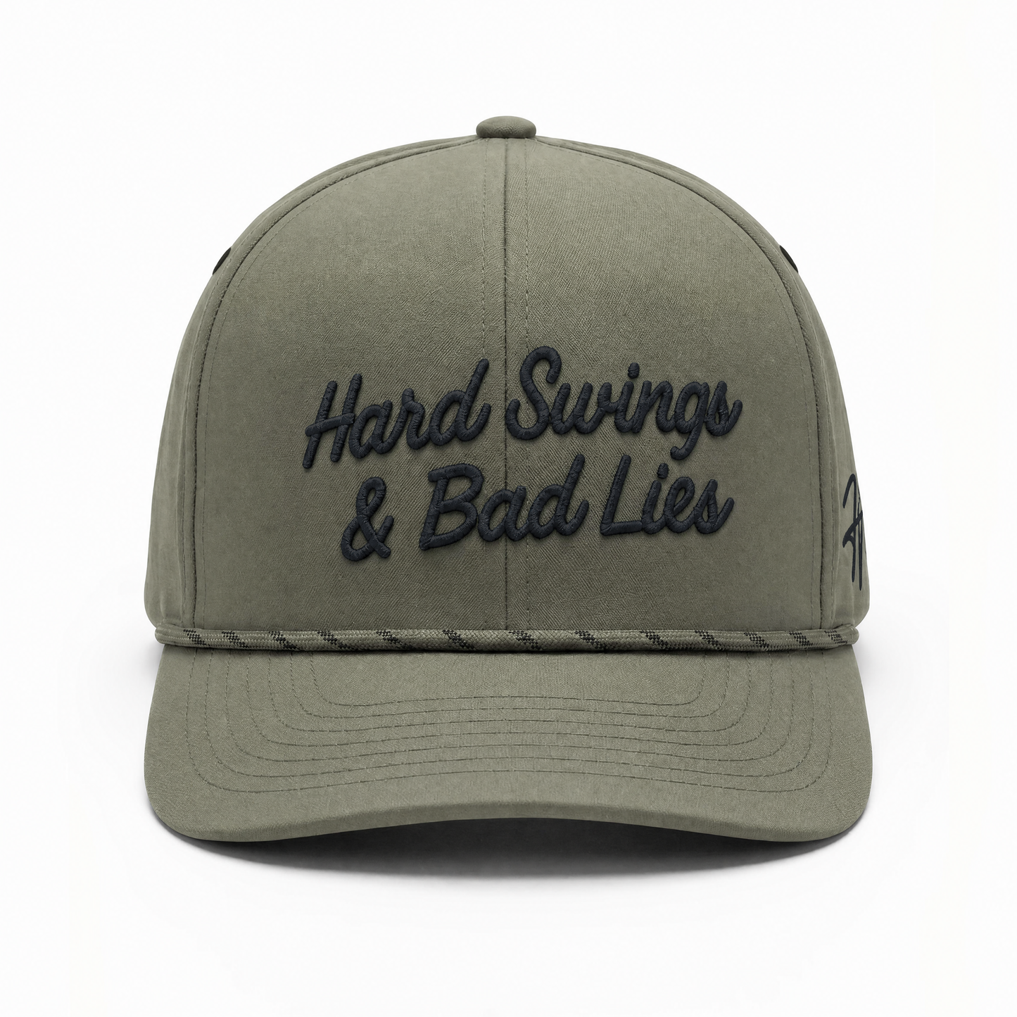 Olive Rope Men's Golf Hat with Hard Swing & Bad Lies embroidered logo on Front and Hoolie logo on the side