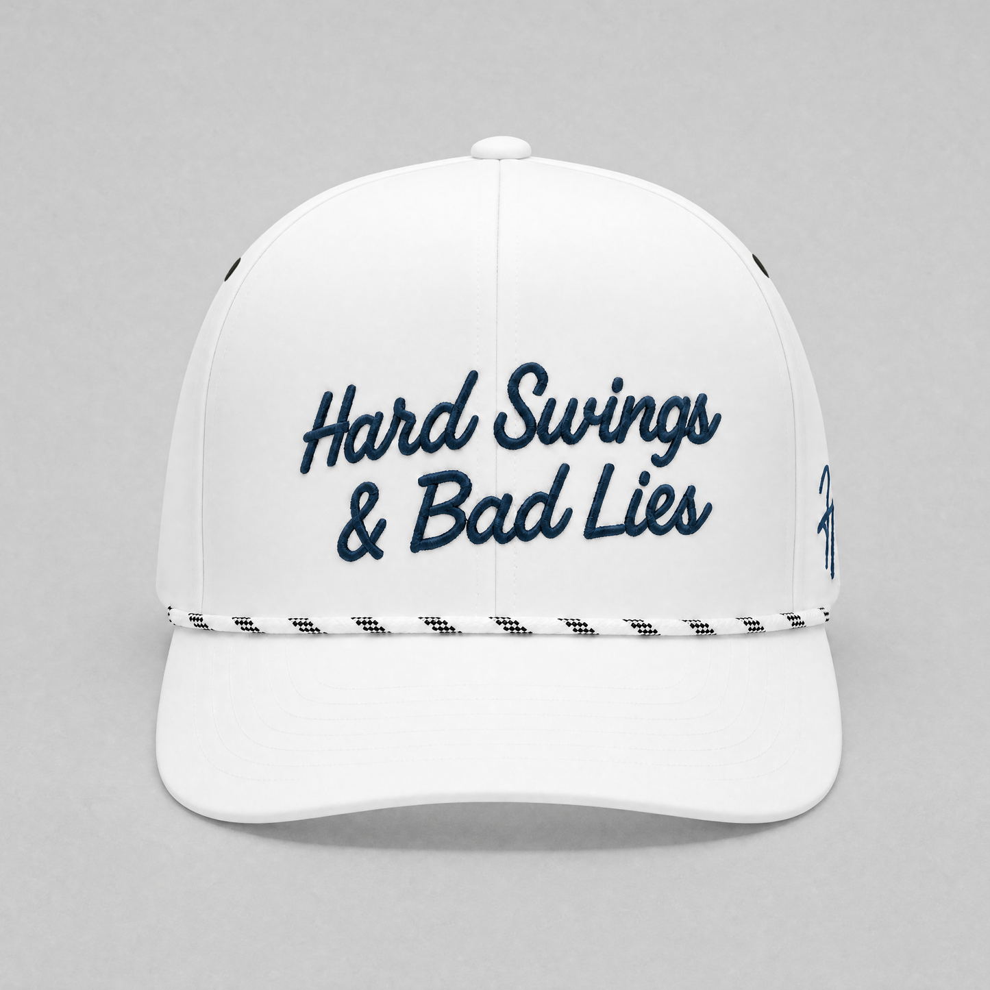 White Rope Men's Golf Hat with Hard Swing & Bad Lies embroidered logo on Front and Hoolie logo on the side