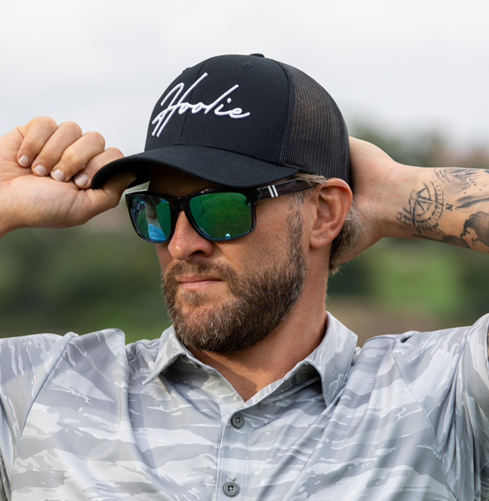 Black Hoolie Classic Men's Golf Hat snapback trucker with white embroidery