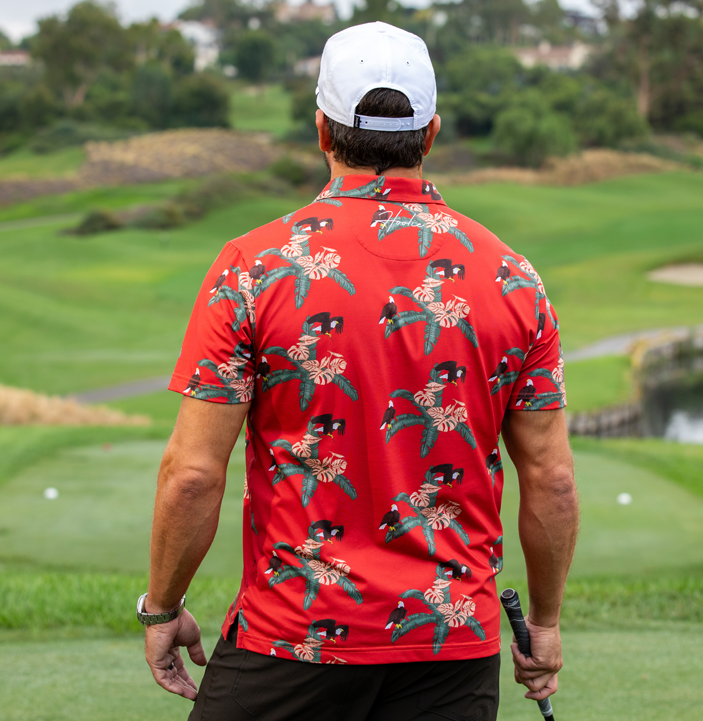 Performance Men's Golf Polo red edition with Hawaiian-inspired patriotic style