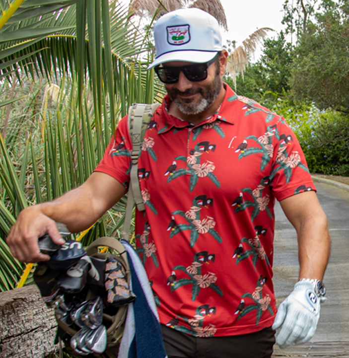 Printed golf polo for men Hoolie G.I. Polo red fan favorite