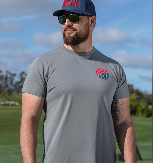 Men's Hoolie Jack Tees It Up Golf T Shirt in dark gray with skeleton golfer back graphic.