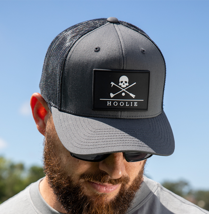 Gray Hoolie Roger Men's Golf Hat snapback trucker with skull patch
