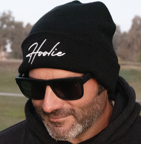 Men’s Black Hoolie Classic Golf Beanie with embroidered white logo