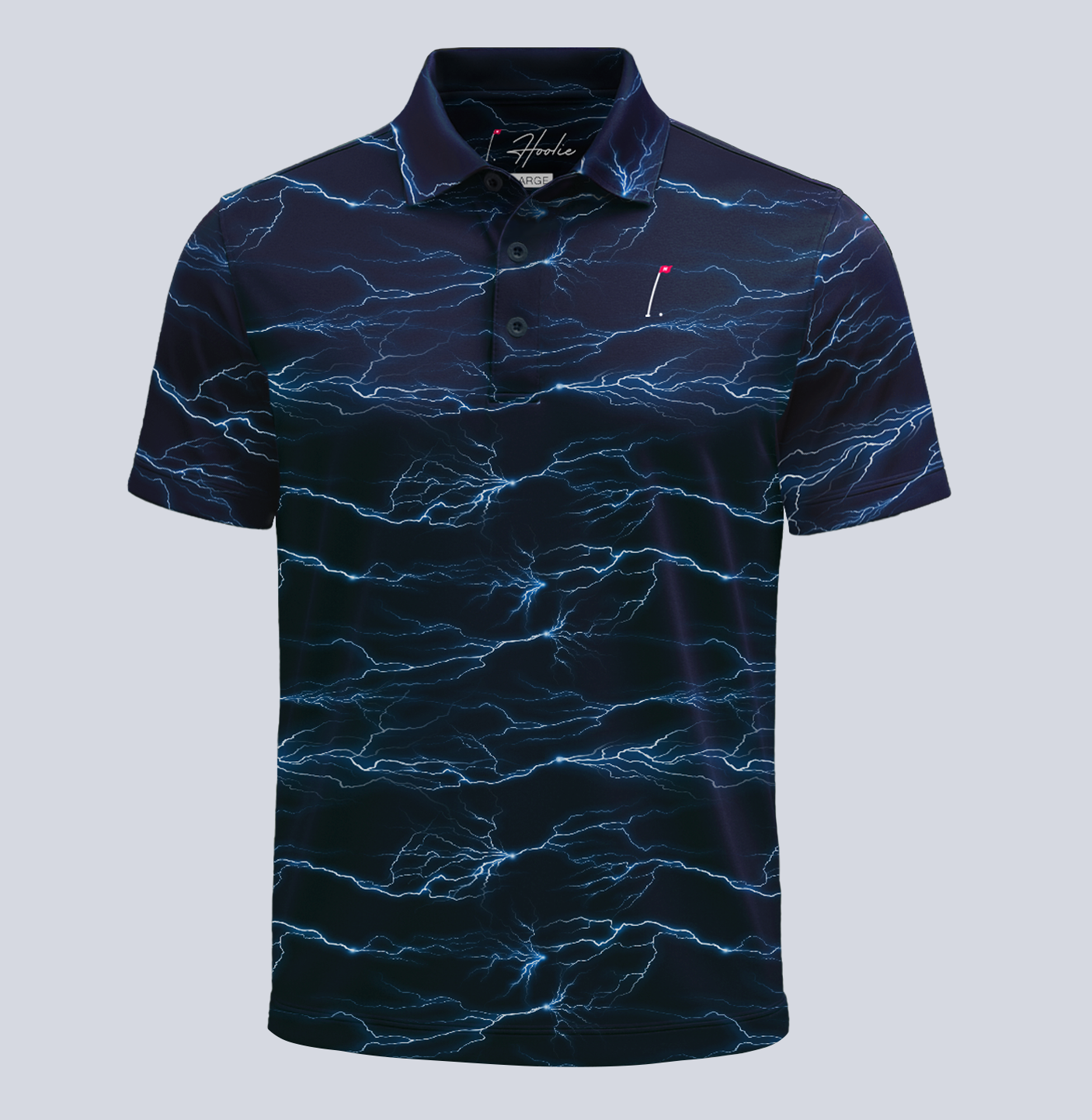 Men's Lightning Rider Golf Polo in Dark Indigo with lightning print