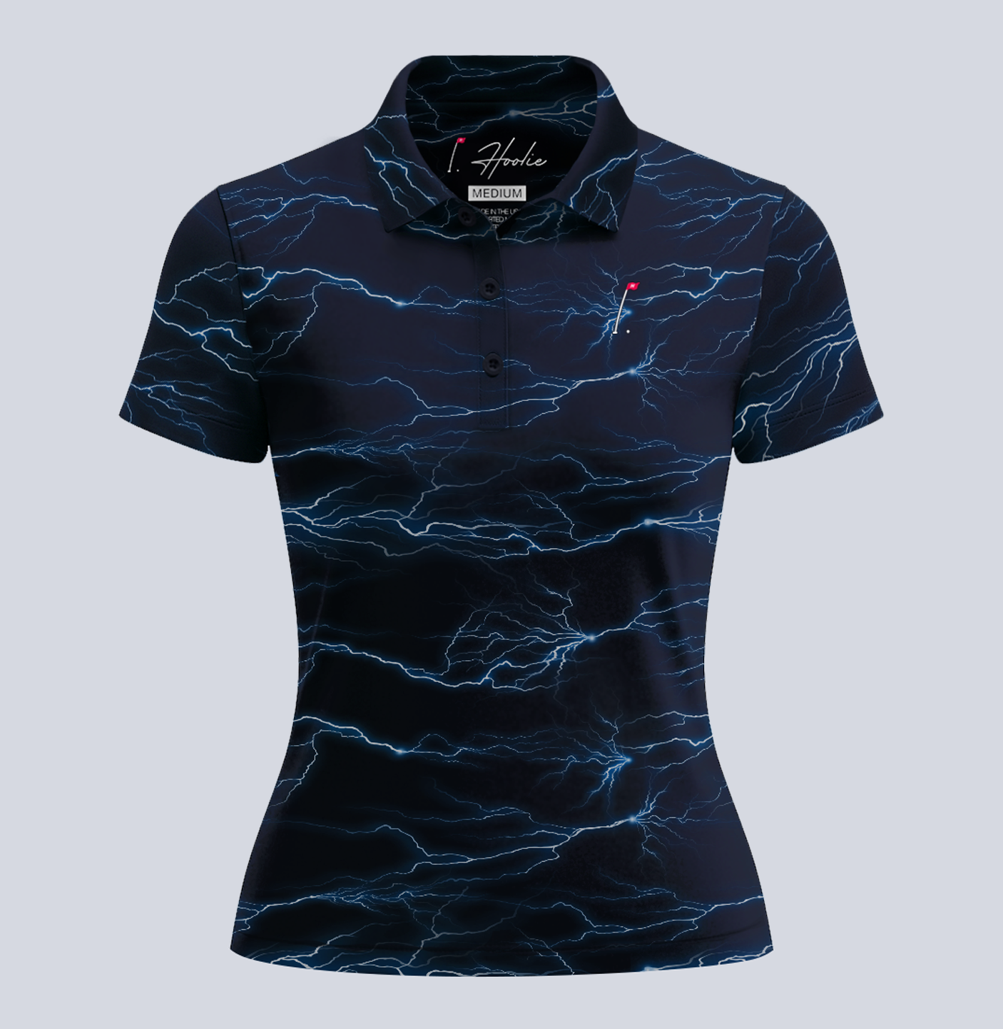 Women's Lightning Rider Golf Polo in Dark Indigo lightning pattern