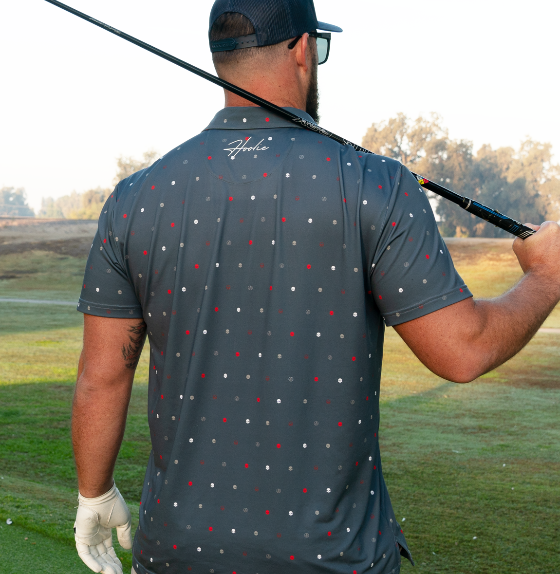 Performance Men's Golf Polo in Blue Steel with Red, White & Blue accents by Hoolie