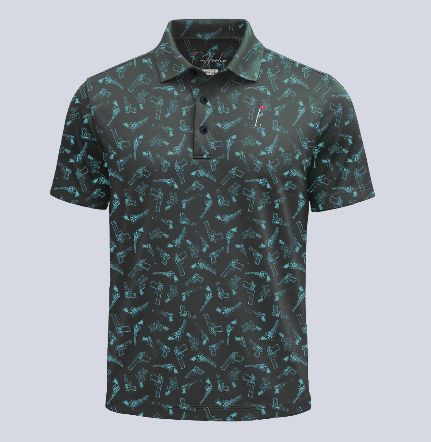 Performance Men's Golf Polo with gun silhouette pattern by Hoolie