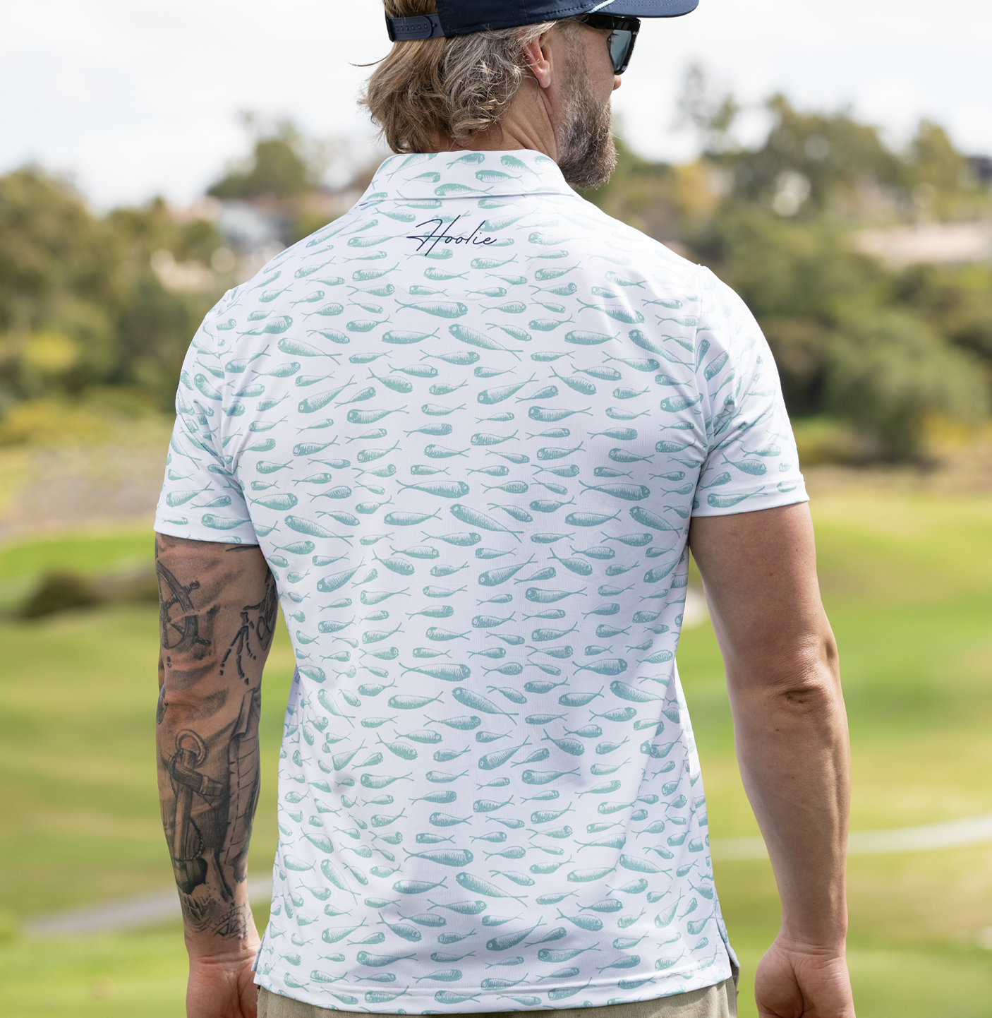 Printed golf polo for men Hoolie In the Drink Polo White edition