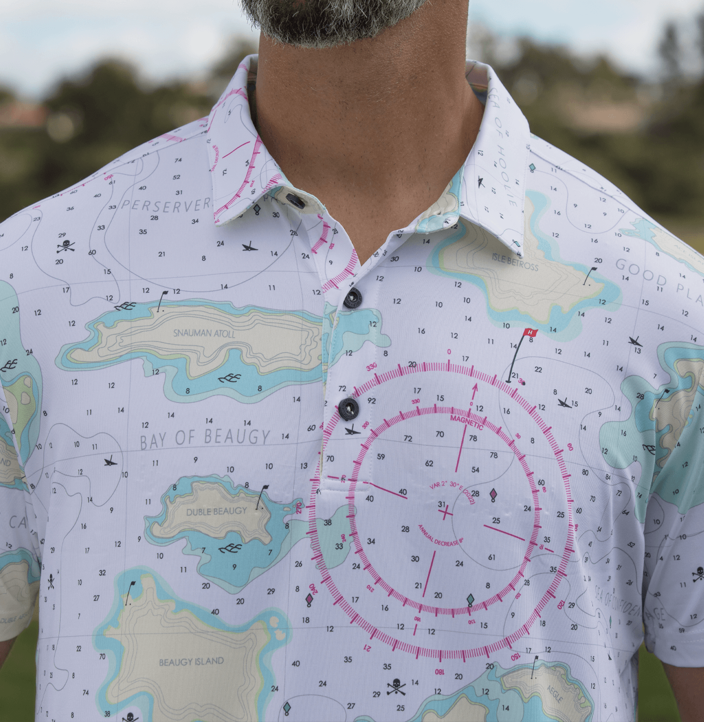 Printed golf polo for men Hoolie White Nautical Polo design