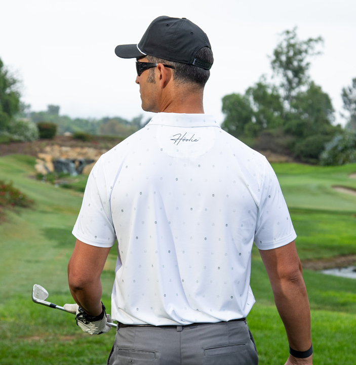 Performance Men's Golf Polo White Skulls edition with subtle dotted pattern