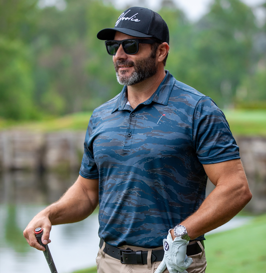 Blue Tiger Stripe Polo + Classic Hat Bundle