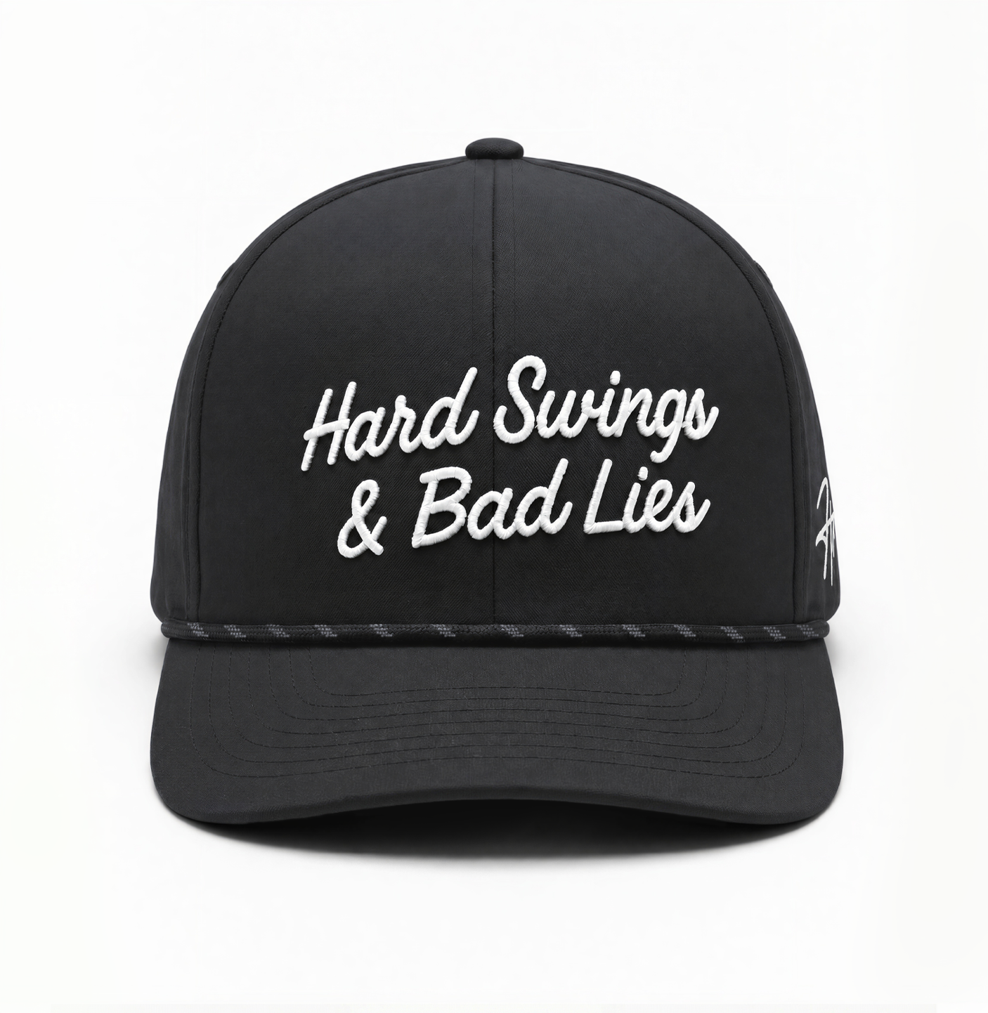 Black Rope Men's Golf Hat with Hard Swing & Bad Lies embroidered logo on Front and Hoolie logo on the side