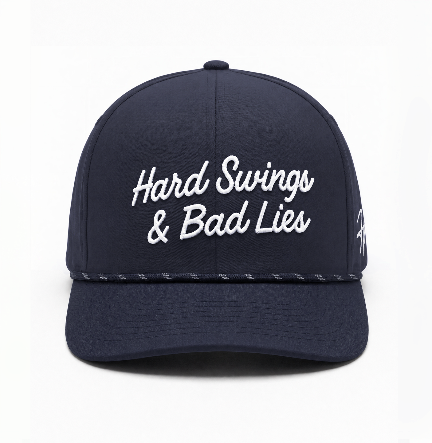 Navy Rope Men's Golf Hat with Hard Swing & Bad Lies embroidered logo on Front and Hoolie logo on the side