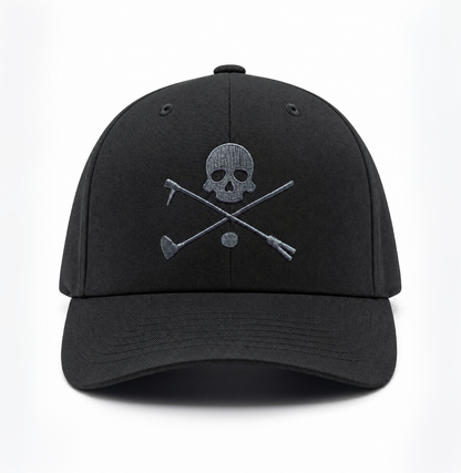 Black adjustable Hat with embroidered X Bones feature