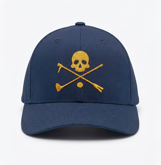 Navy Blue adjustable Hat with embroidered X Bones feature